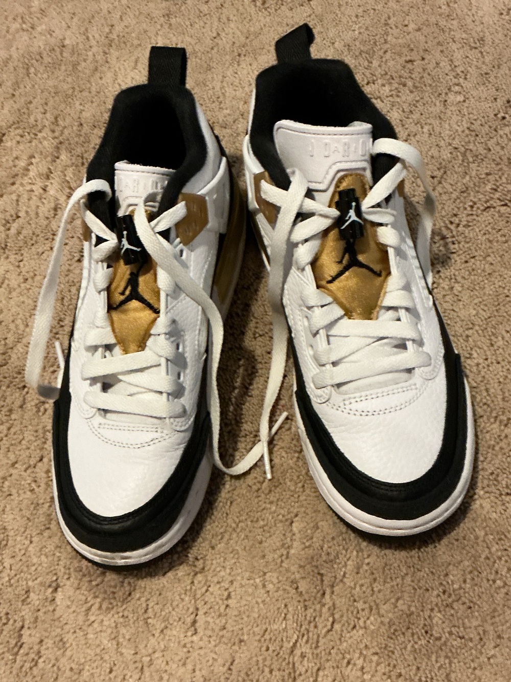 Jordan Kids White, Black & Gold Sneakers